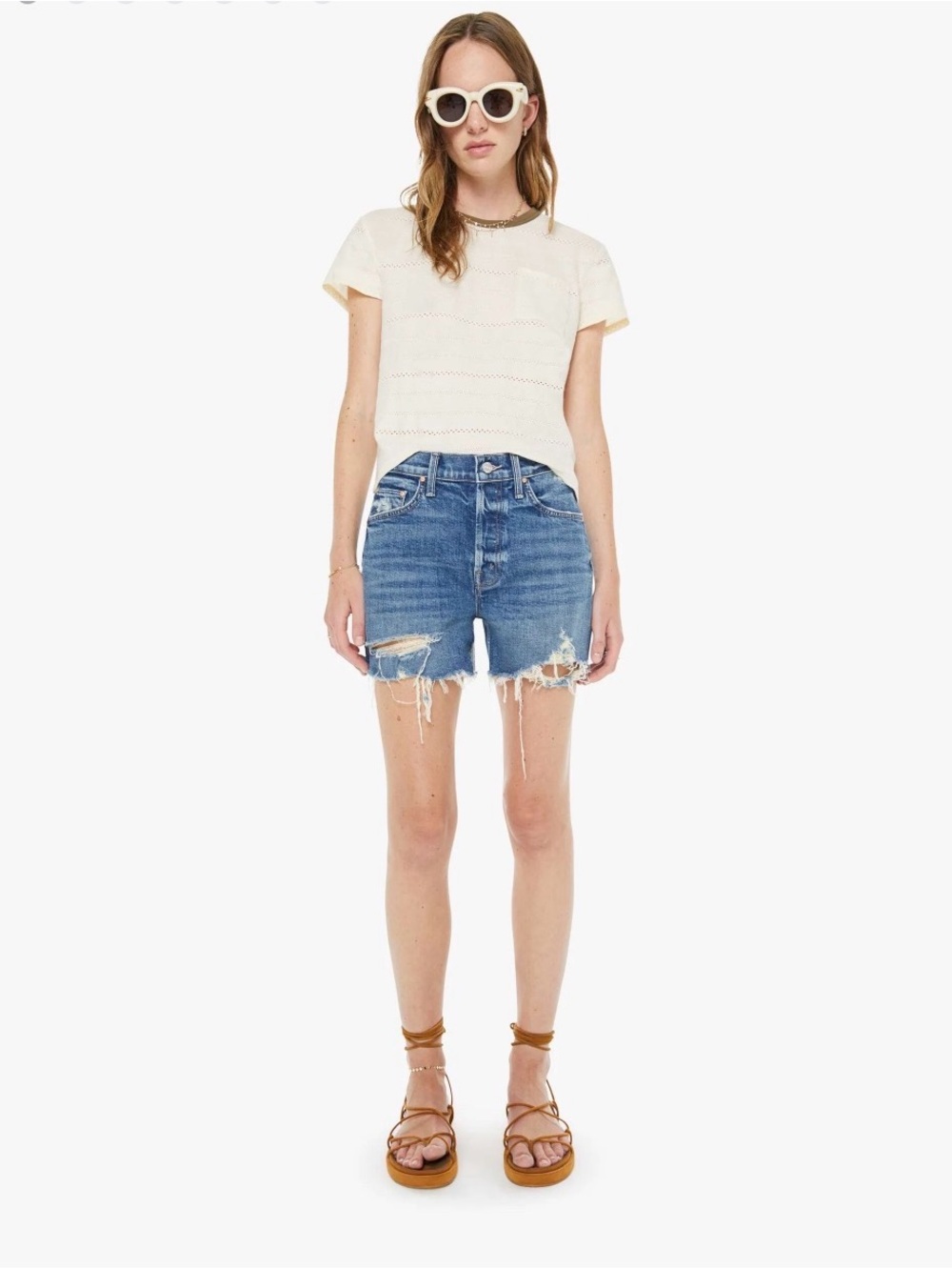 MOTHER Blue Distressed Denim Jean Shorts Jorts sz 29